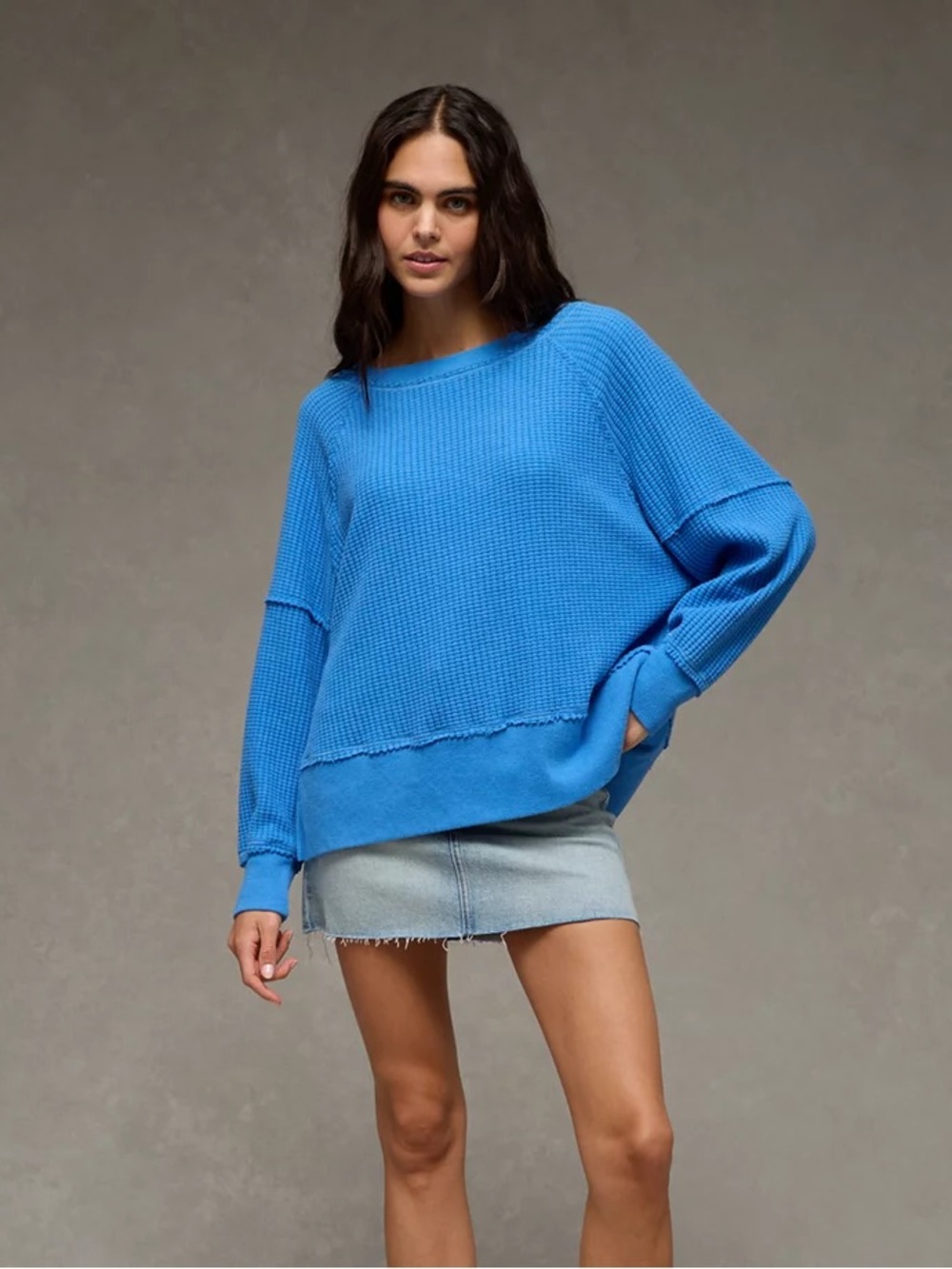 NWT American Eagle Outfitters Big Hug Off-the-Shoulder Blue Sweatshirt Size XS